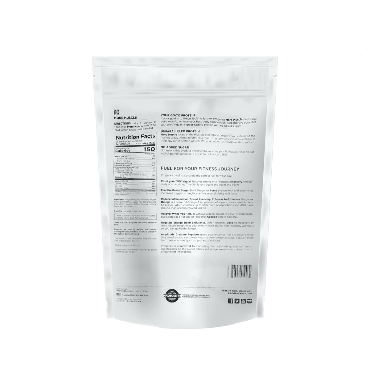 Back of bag of More Muscle Loco Mocha with Nutrition Facts label
