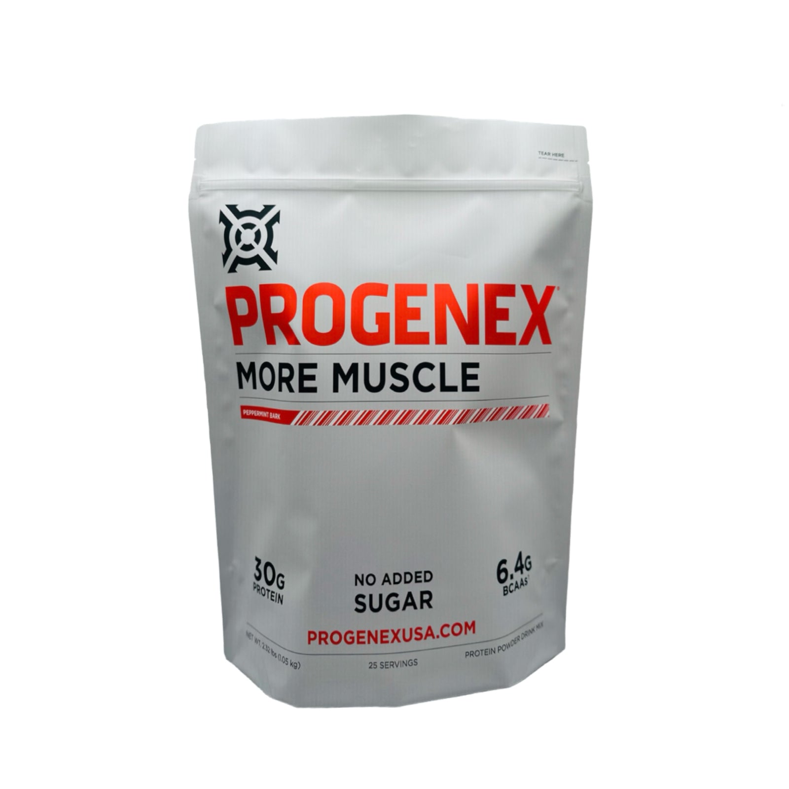A package of Progenex More Muscle protein powder with the brand's logo and product information displayed on the front.