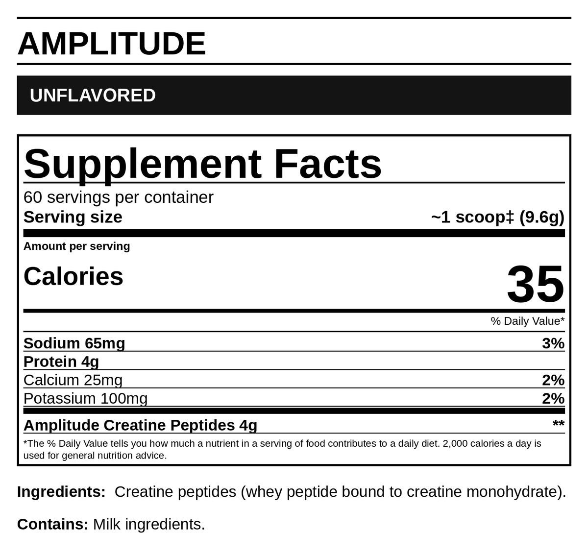 Amplitude Unflavored — Supplement Facts (readable label panel)