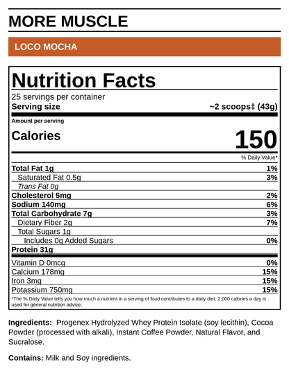 More Muscle Loco Mocha — Supplement Facts (readable label panel)