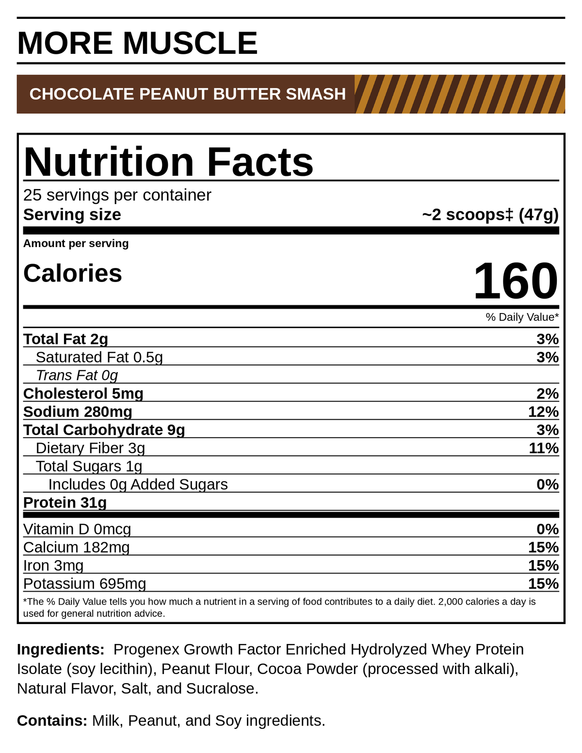 More Muscle Peanut Butter Smash — Supplement Facts (readable label panel)