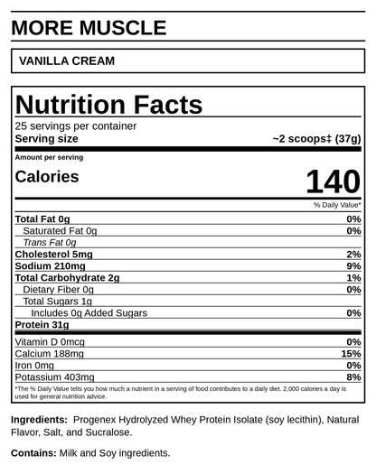 More Muscle Vanilla Cream — Supplement Facts (readable label panel)
